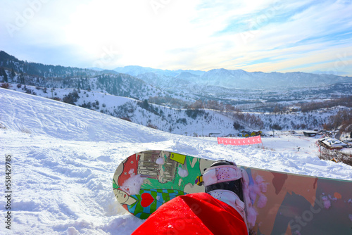 Wallpaper Mural snowboarding on the background of a mountain resort Torontodigital.ca