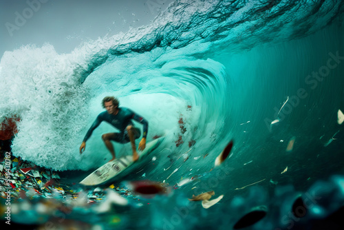 Surfing in a Plastic-Plagued Ocean, One Athlete's Fight to Protect the Environment. © Vasilii