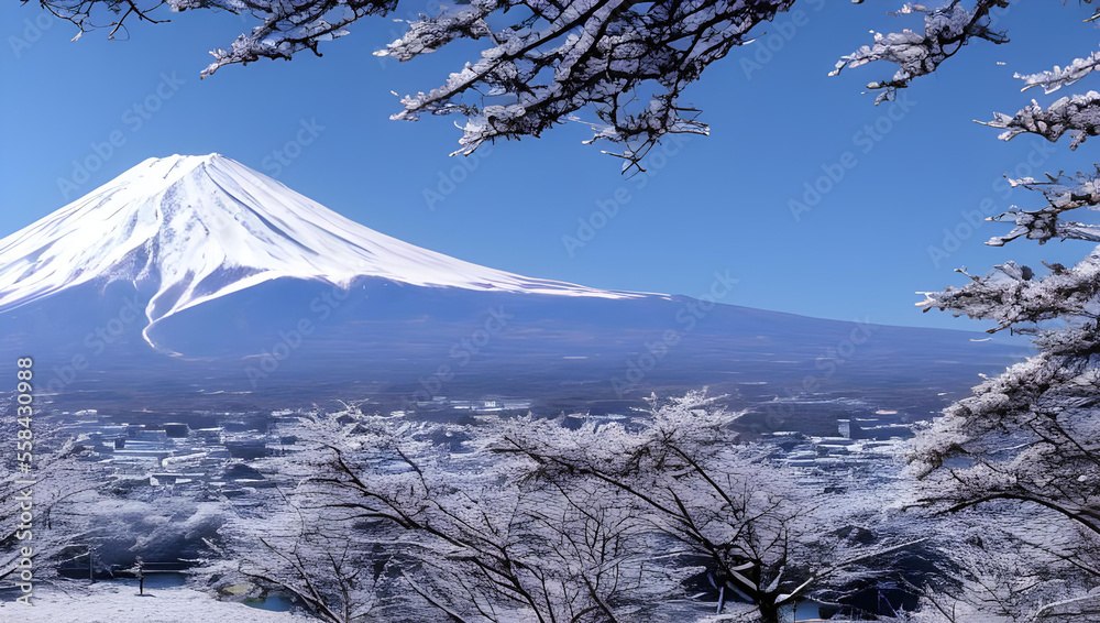 富士山 冬の風景 日本の四季 Stock イラスト | Adobe Stock