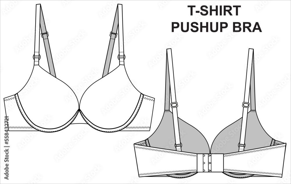 TECHNICAL SKETCH OF T-SHIRT PADDED BRA IN VECTOR FILE Stock Vector