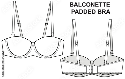 TECHNICAL SKETCH OF BALCONETTE PADDED BRA IN VECTOR FILE