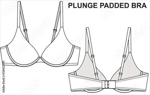 TECHNICAL SKETCH OF PLUNGE PADDED BRA IN VECTOR FILE