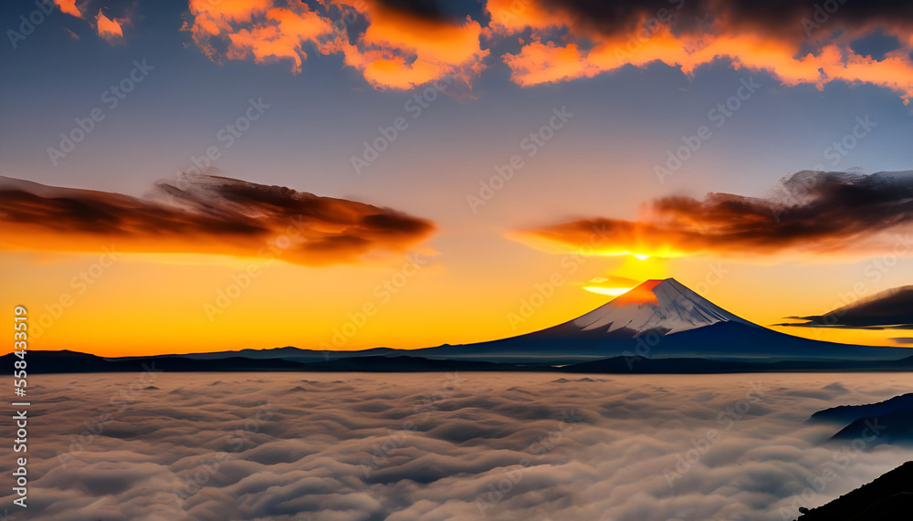 富士山　日の出　風景
