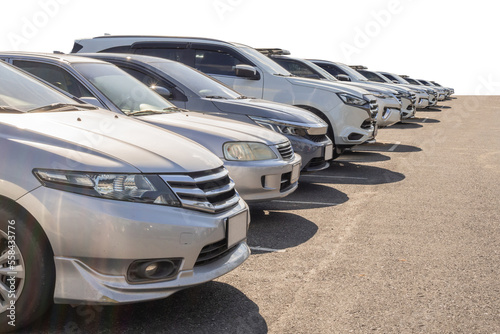 Lot of used car for sales in stock isolated