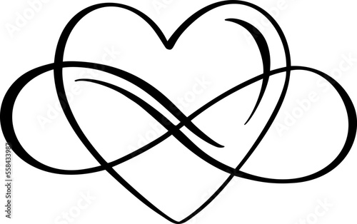 Vector heart love sign forever. Infinity valentine day romantic symbol linked, join, passion and wedding. Template for card, poster. Design flat element illustration