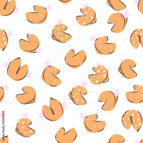 Seamless vector pattern with Fortune cookies Sweet pastry