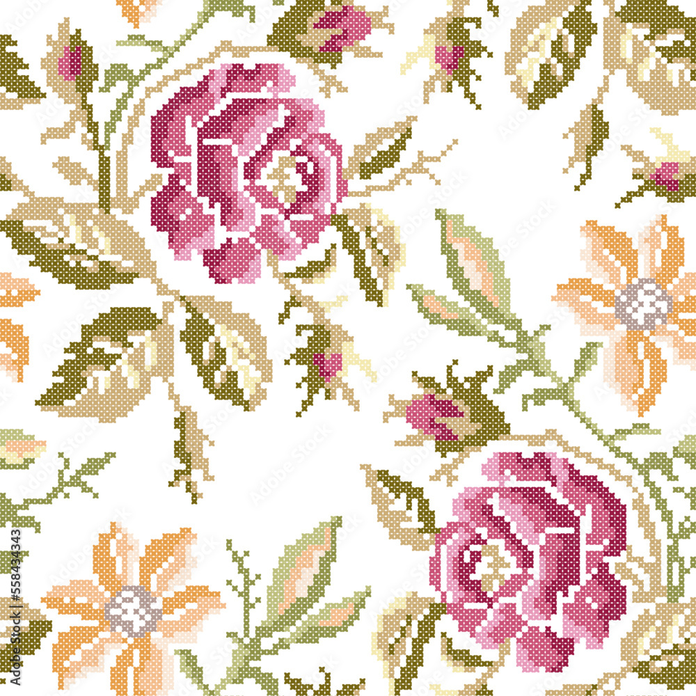 Foto Cross Stitch Roses Seamless Pattern