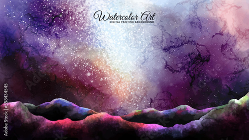 Stunning galaxy digital painting background. Beautiful watercolor art in an impressionism style