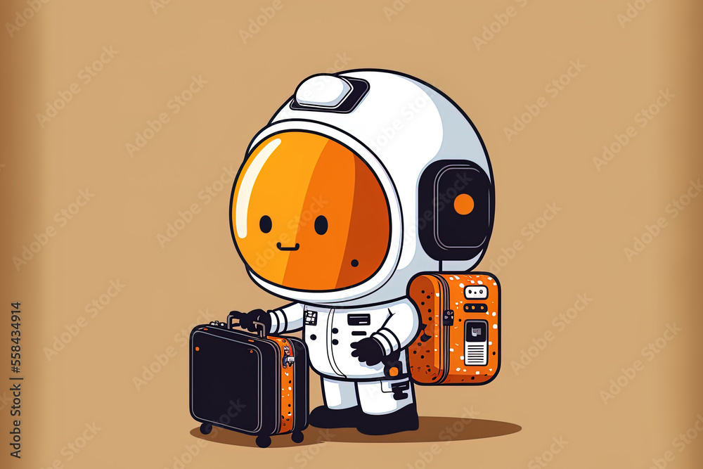 Cartoon of an adorable astronaut with a luggage. Generative AI
