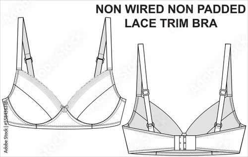 TECHNICAL SKETCH OF NON WIRED NON PADDED LACE TRIM BRA IN EDITABLE FILE