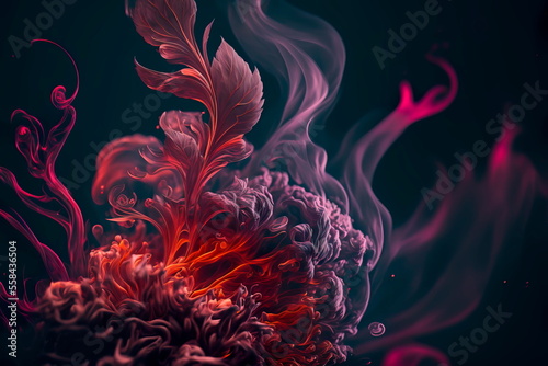 Flower abstract shot style smoke red line ornament background,Generative AI
