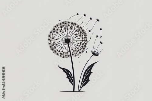 Hand drawn logo element of a dandelion. Herbs doodle dandelion botanical symbol for logo. Grass is a medicinal and herbal plant. basic modern style. Isolated drawing on a white background. Generative © 2rogan