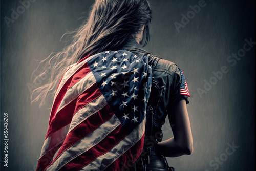 woman with american flag, generative ai