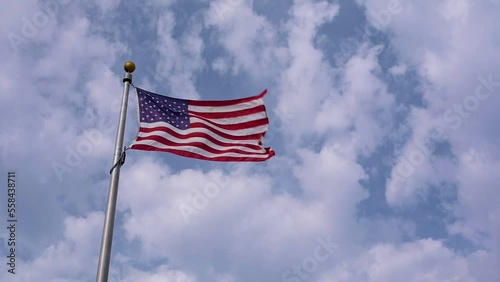 American Flag Waving in Slow Motion Against Cloudy Sky High Resolution Video