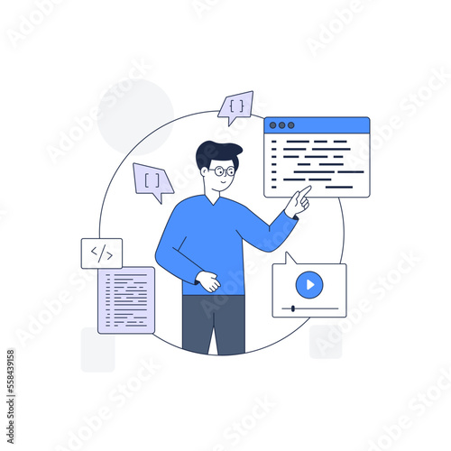 Trendy linear illustration of web coder 