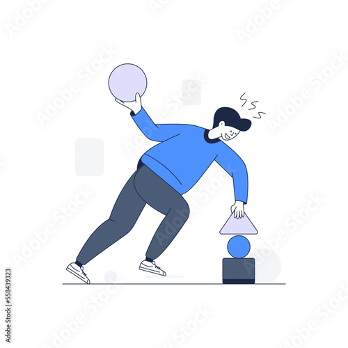 A boy having fun, outline illustration 