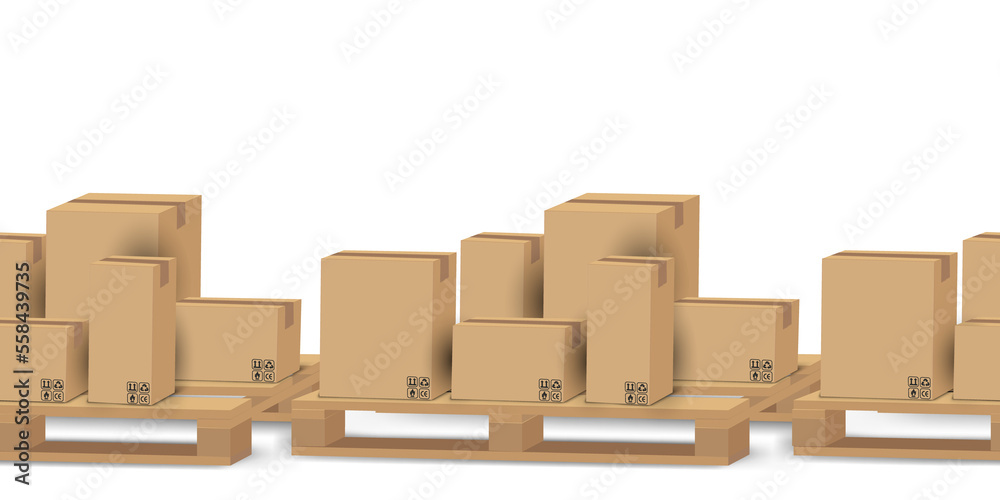 Cargo delivery and transportation industry concept stacked cardboard boxes on wooden shipping pallet isolated on white background illustration Cargo delivery and transportation industry concept stacked cardboard boxes on wooden shipping pallet isolated on white background illustration