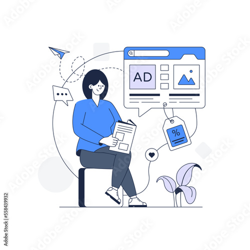 Person holding megaphone, outline illustration of ad campaign 