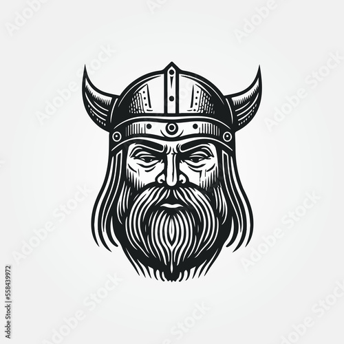 Warrior viking head face, line art, logo template