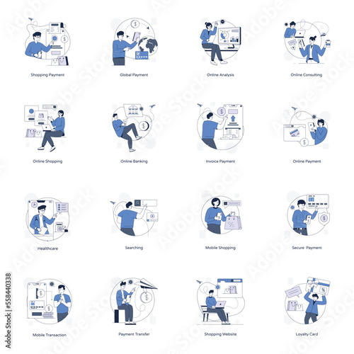 Business and Ecommerce Colored Outline Illustrations

