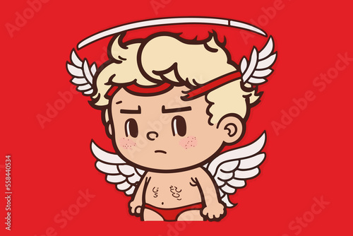drawing of a cupid with wings on a red background, valentine background