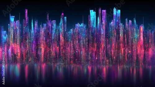 Generative AI city skyscraper. skyscrapper blue and purple photo