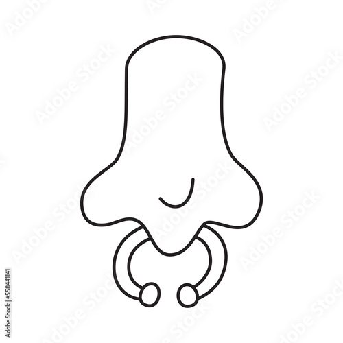 Vector illustration of nose with piercings. Thin line icon for design, cover etc.