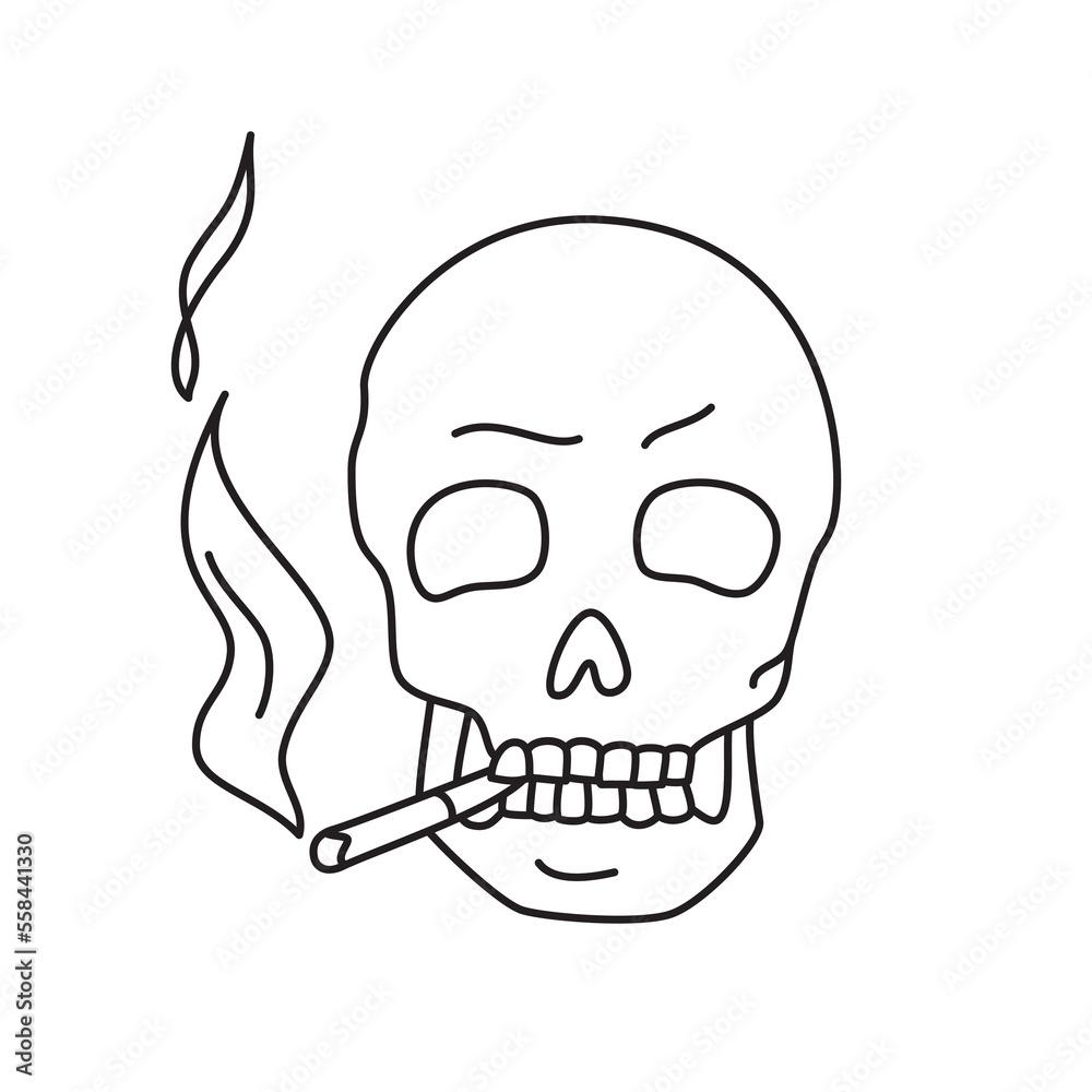 Fototapeta premium Vector illustration of the smoking skull. Thin line icon for design, cover etc.