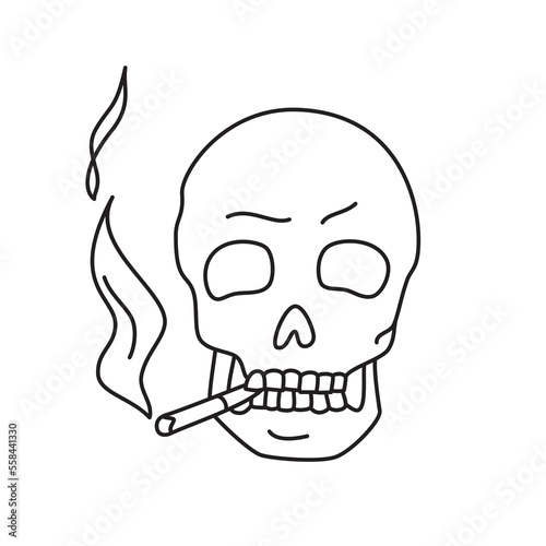 Vector illustration of the smoking skull. Thin line icon for design, cover etc.