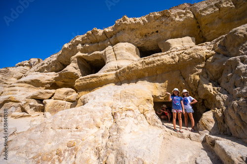 Famous Matala beach with caves, known for hippies in the 70's.