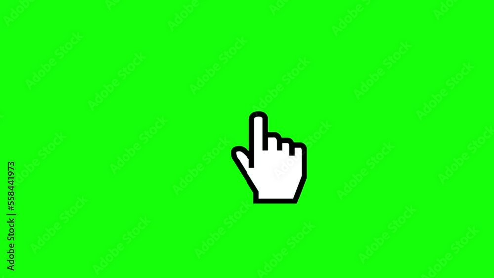 Hand touch and arrow click. Click icon animation included. green screen. User interface element. 4k video