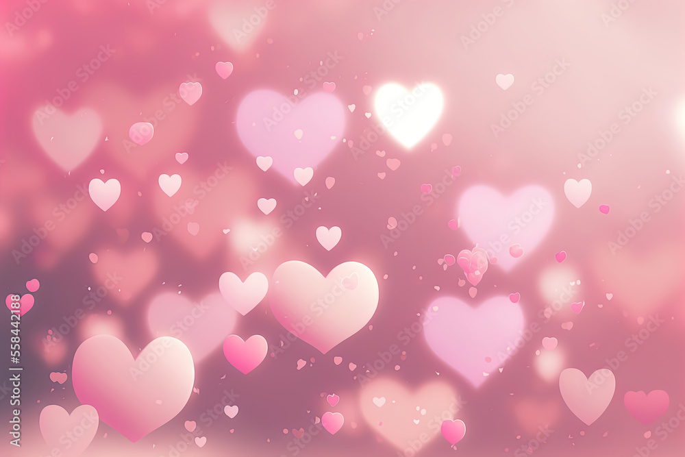 Pink background of hearts floating in the air