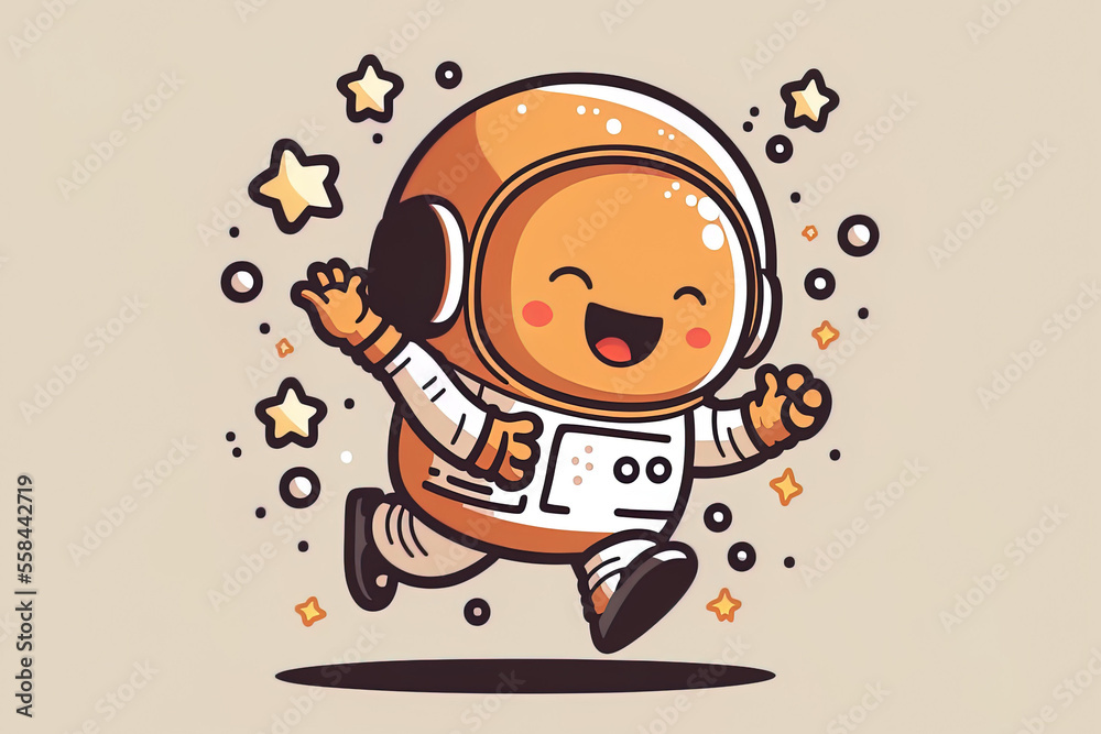 Cute Cartoon Icon Illustration of an Astronaut Dancing. Concept Icon for Technology and Science, Premium . Cartoonish flatness. Generative AI
