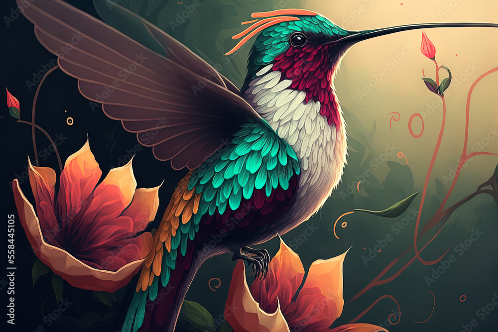 Hummingbird fly detail illustration