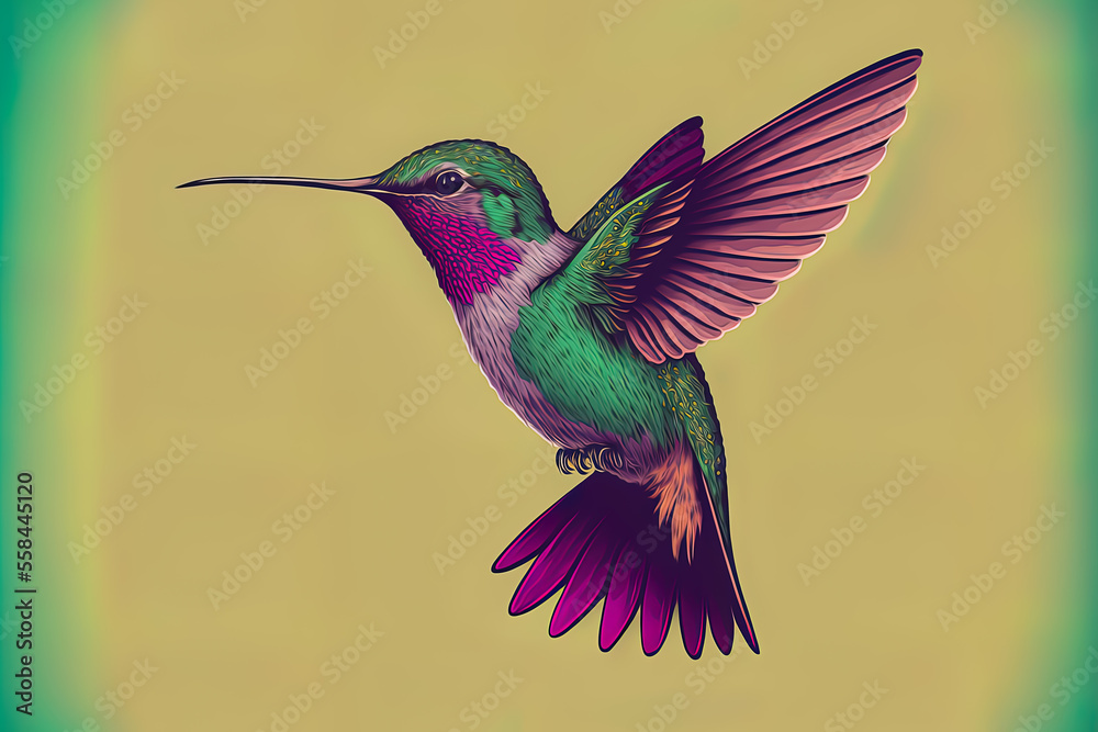 Fototapeta premium Hummingbird fly detail illustration