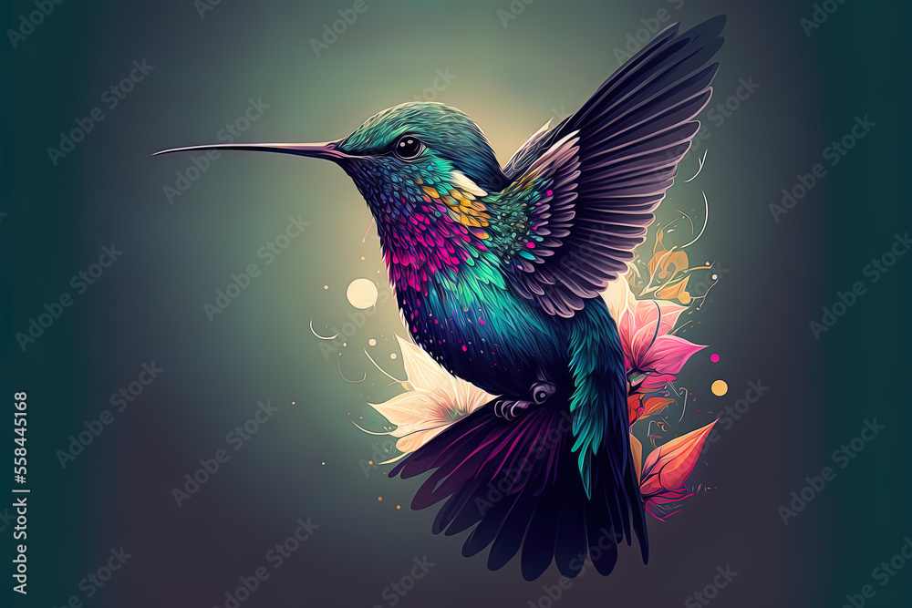 Obraz premium hand drawing of colorful hummingbird