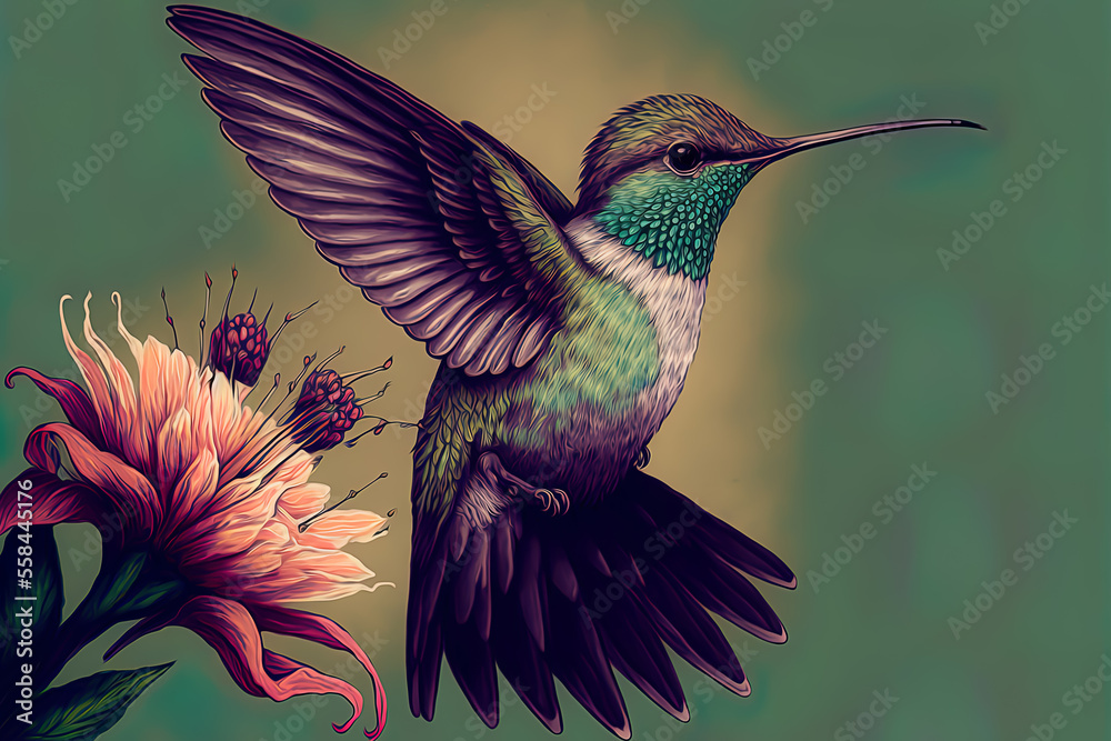 Obraz premium hand drawing of colorful hummingbird
