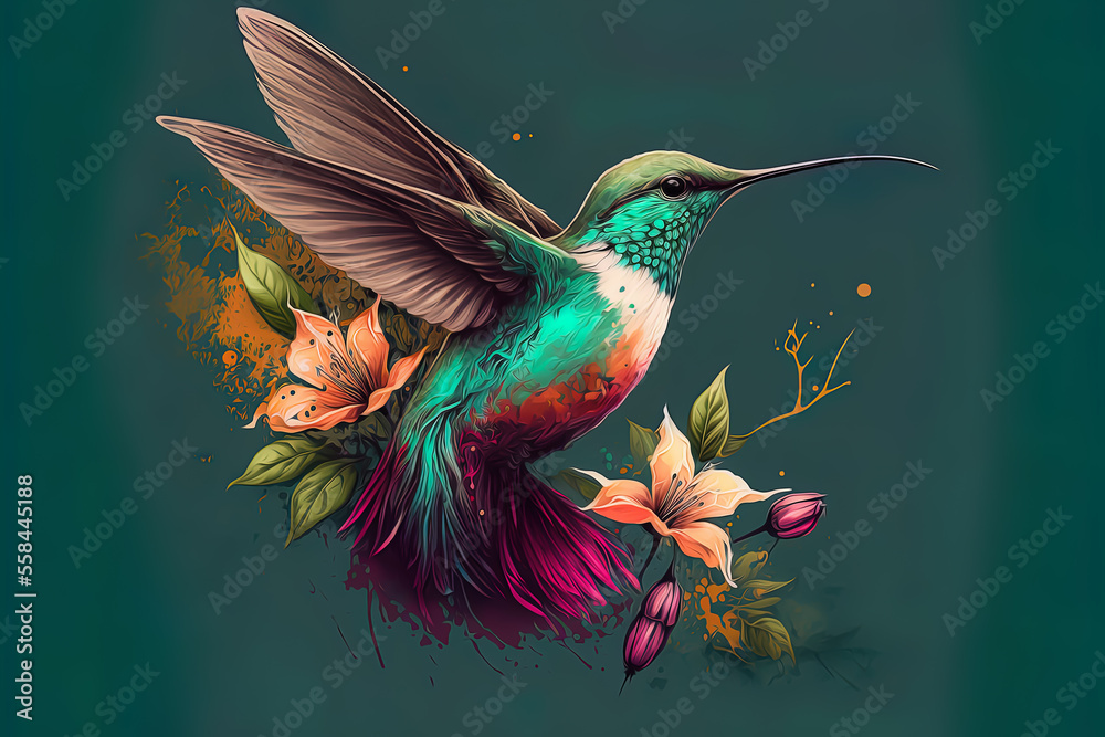 Obraz premium hand drawing of colorful hummingbird
