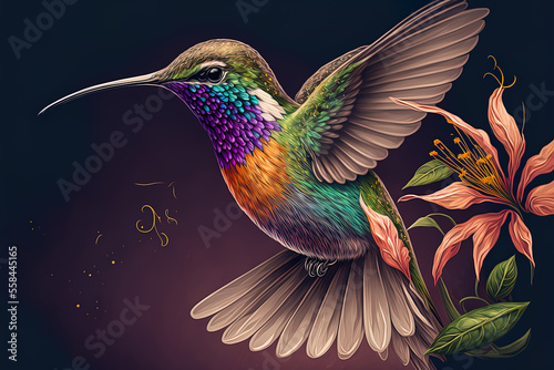 hand drawing of colorful hummingbird © Fernando