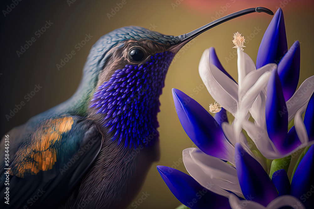 Hummingbird feeding in flower