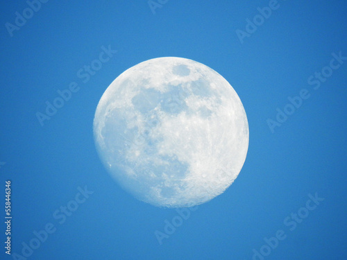Moon in the blue sky of the day
