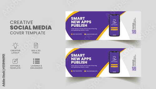 mobile app promotion social media post for facebook cover and web banner layout template 
