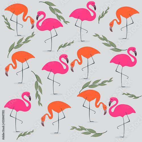 background pattern with pink flamingo