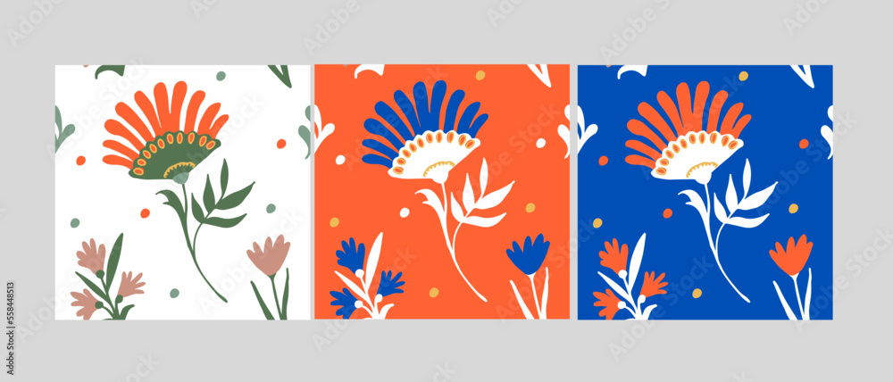 Vector seamless pattern with doodle flowers, Ukrainian folk motifs, cute background for textiles, banners, pillows, etc.