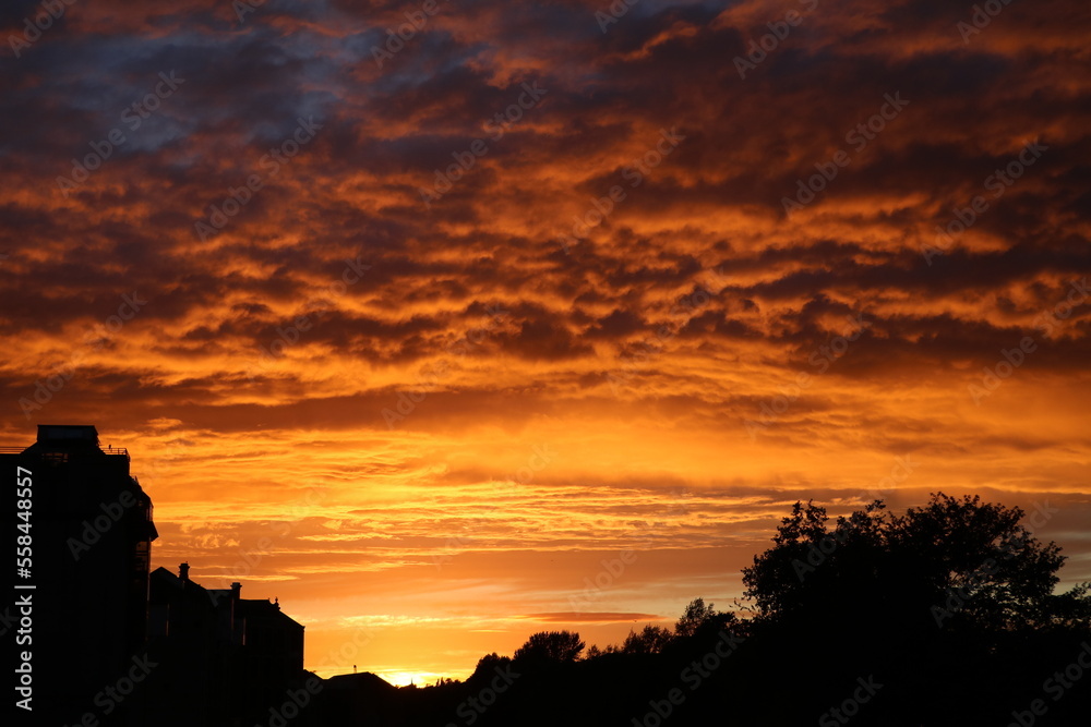 Romantic red orange sunset in Bath Somerset, England Great Britain