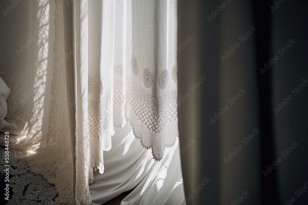 The beautiful curtain window let light into the space. Generative AI The beautiful curtain window let light into the space. Generative AI