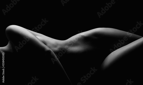 lying Nude Woman in the Dark. Beautiful Sexy Naked Body Girl