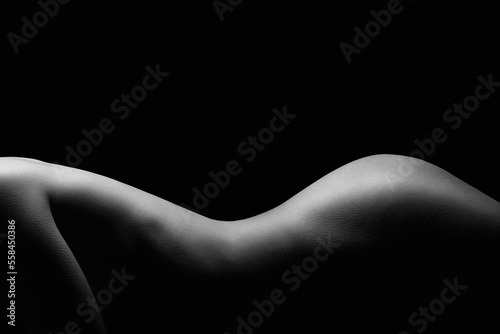 Beautiful Sexy Naked Body Girl. Black and white Silhouette