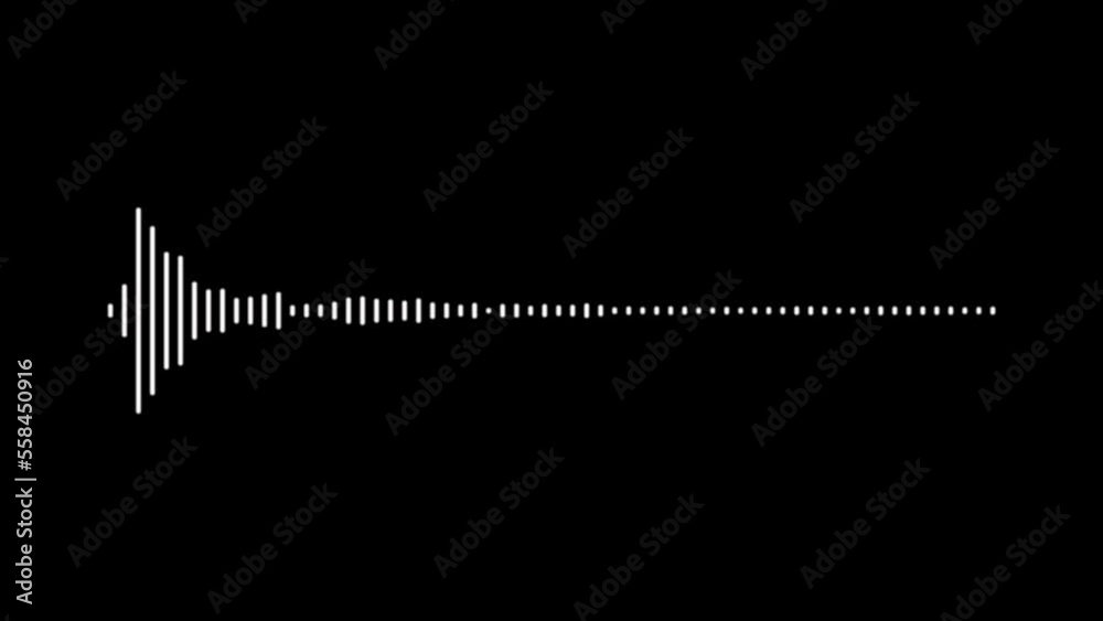 Minimalist Waveform Audio. Abstract White on black sound waves background. 3D rendered looping animation. Looping, unique useful as element or background for demonstration and scientific visualization