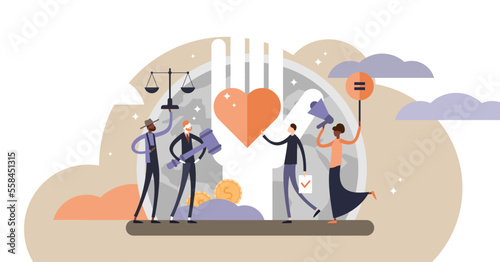 Human rights illustration, transparent background. Flat tiny equal and variety persons concept. No racism, gender or sexual discrimination movement. Freedom, love and equality symbol.